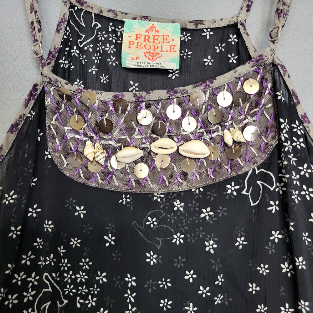 Free People Halter Boho Top Womens S Black Lucy Loves Charlie Black Embellished - Picture 4 of 13